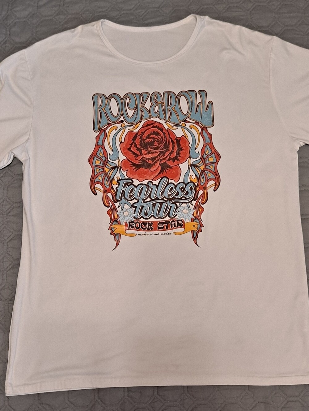 Rock & Roll Fearless Tour Graphic Tee - White with Red Rose Size XL
